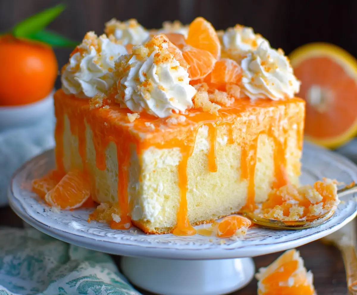 Delicious Orange Creamsicle Cake with vibrant orange frosting and creamy filling, perfect for summer desserts.