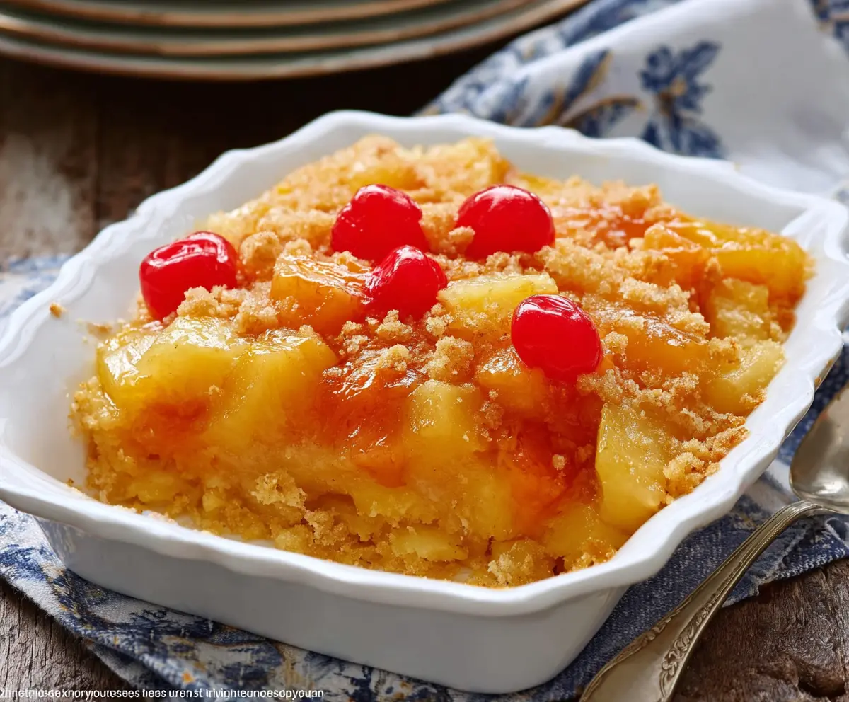 Delicious Sweet and Sour Pineapple Casserole with pineapple chunks and a savory glaze