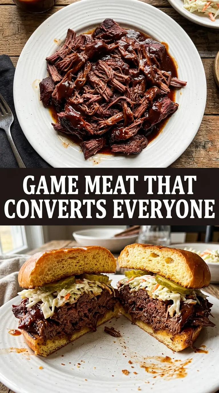 BBQ venison sandwich pulled smoky tender