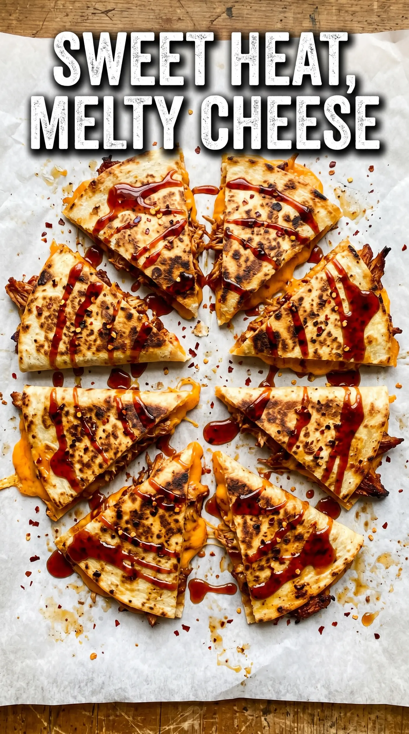 Blackstone Hot Honey BBQ Chicken Quesadillas melty crispy sweet-spicy