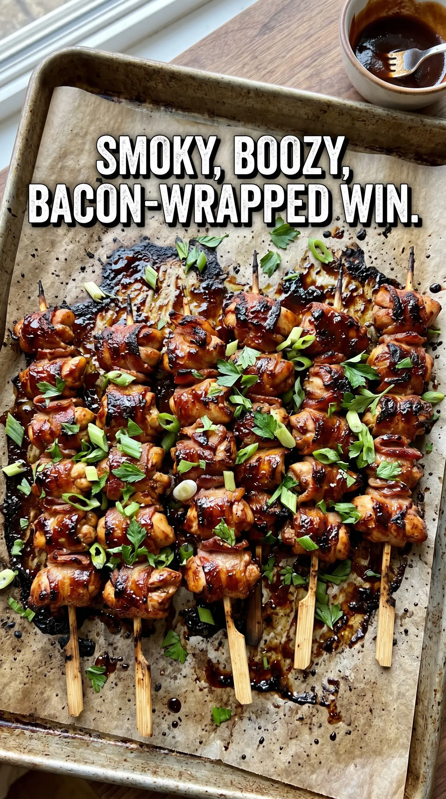 Bourbon Bacon BBQ Chicken Kebabs smoky sweet grilled