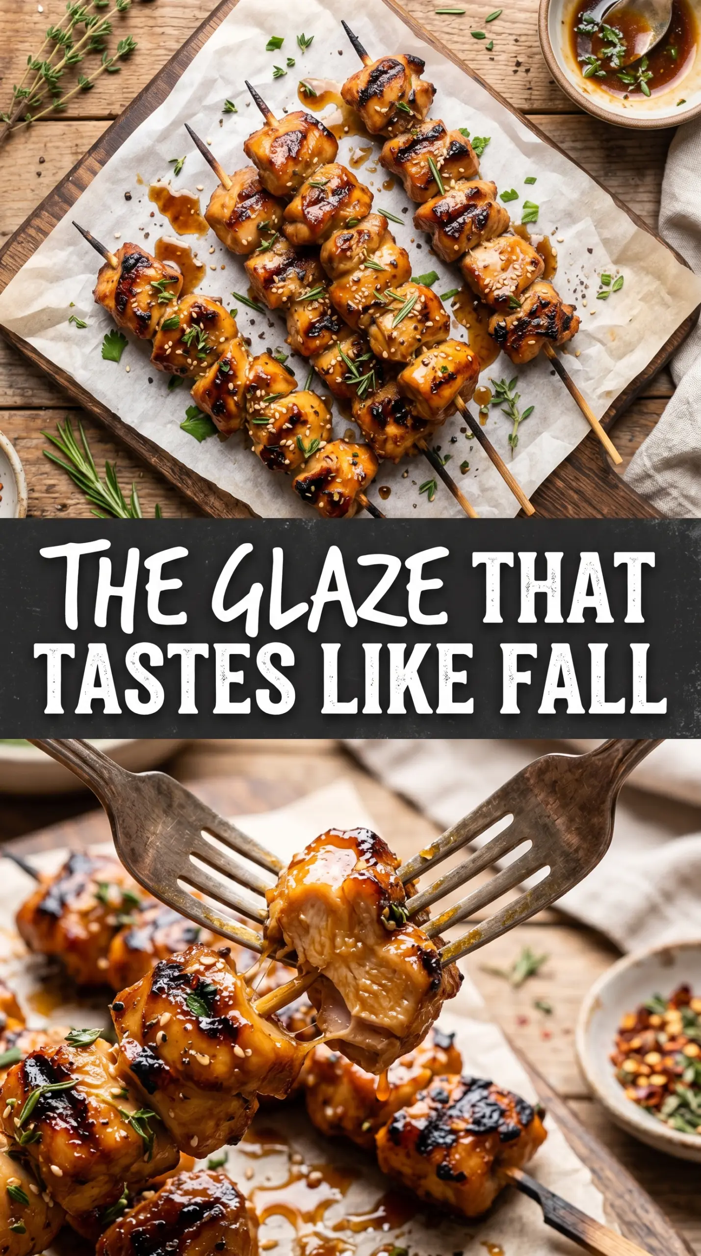 Bourbon Maple BBQ Chicken Skewers glossy caramelized