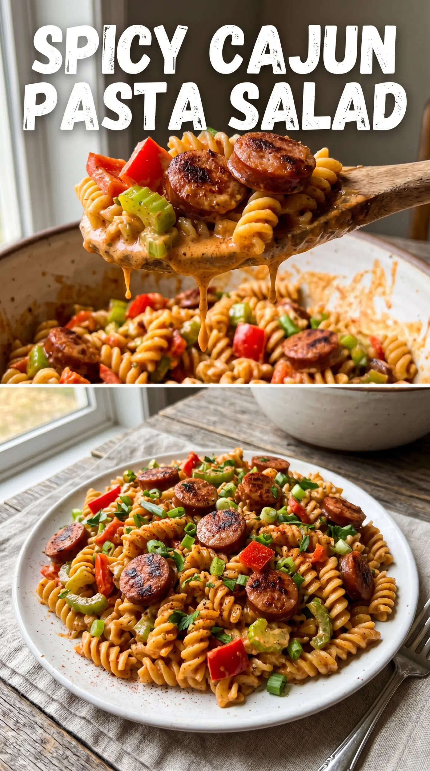 Cajun pasta salad spicy andouille peppers