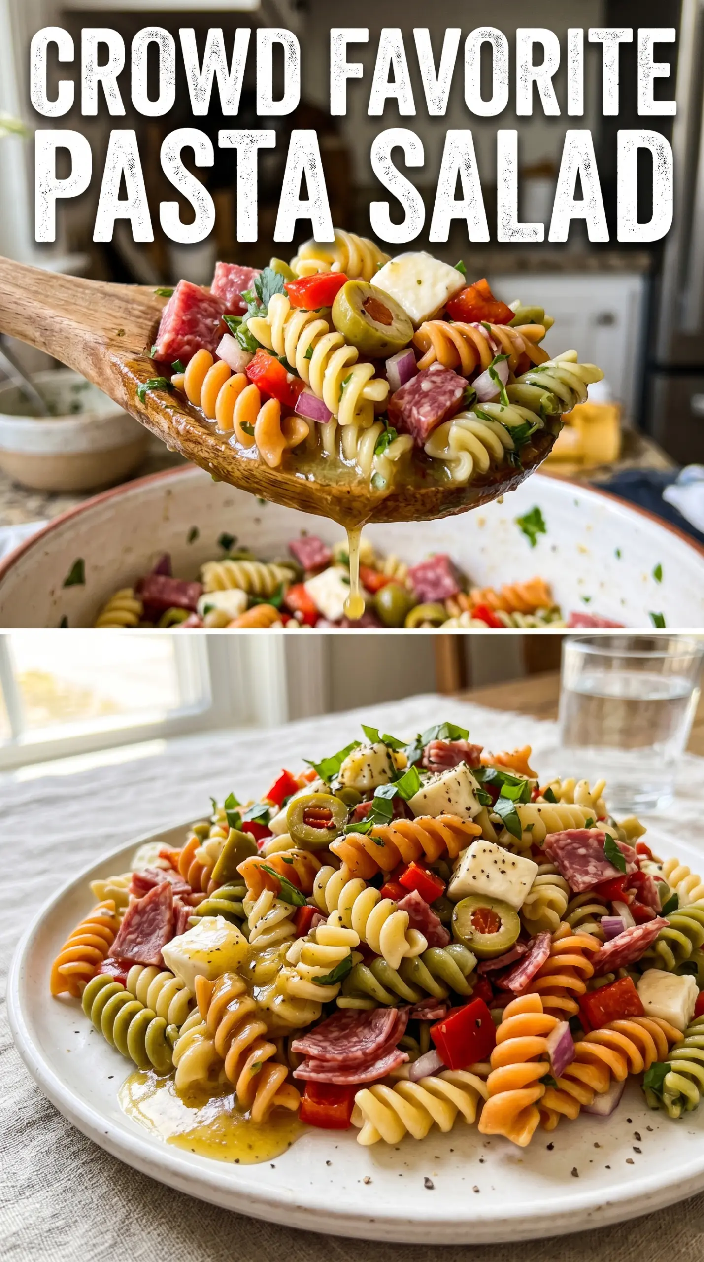 Classic Italian Pasta Salad with pepperoni, mozzarella, and vegetables
