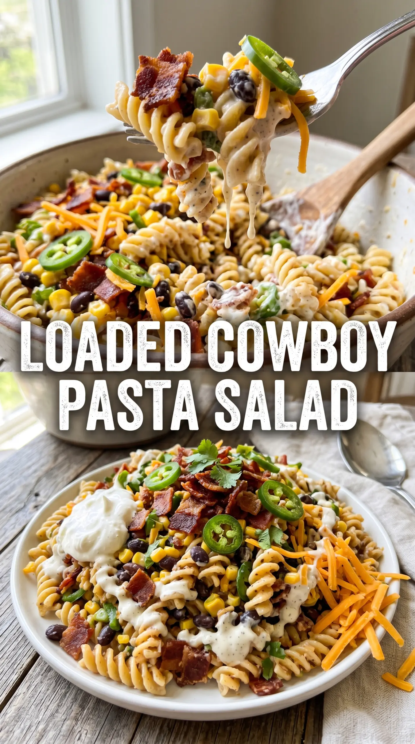 Cowboy Pasta Salad loaded, crunchy, savory