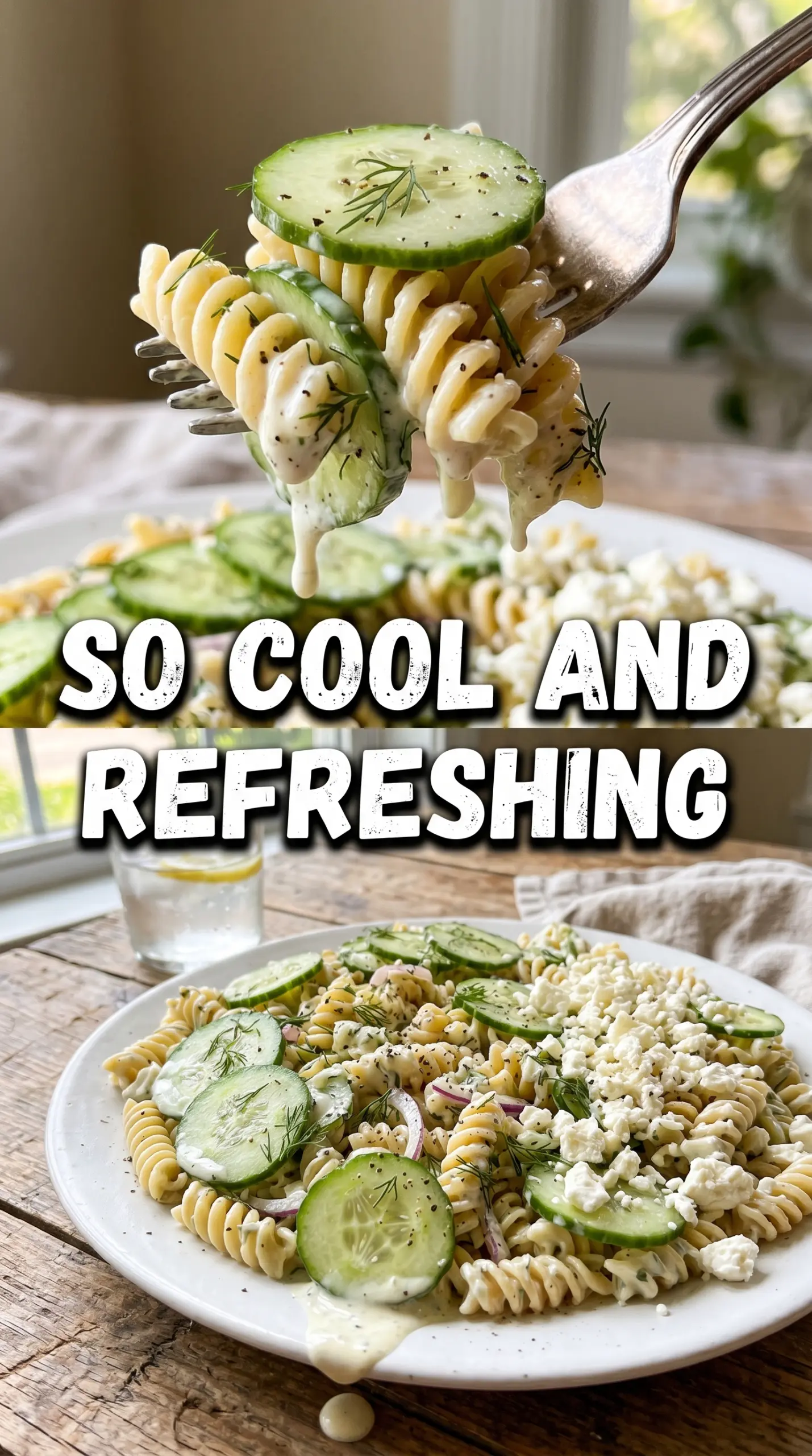 Fresh Cucumber Pasta Salad with crisp cucumbers, dill, and creamy dressing