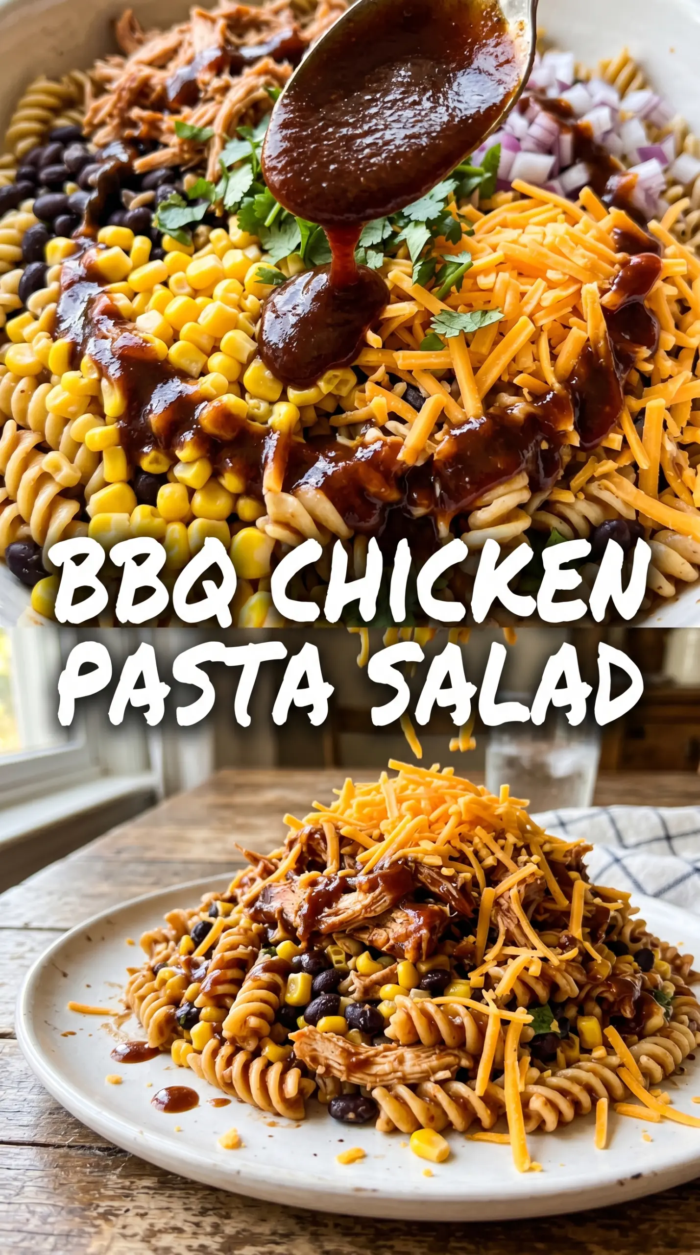 High Protein BBQ Chicken Pasta Salad colorful creamy meal prep