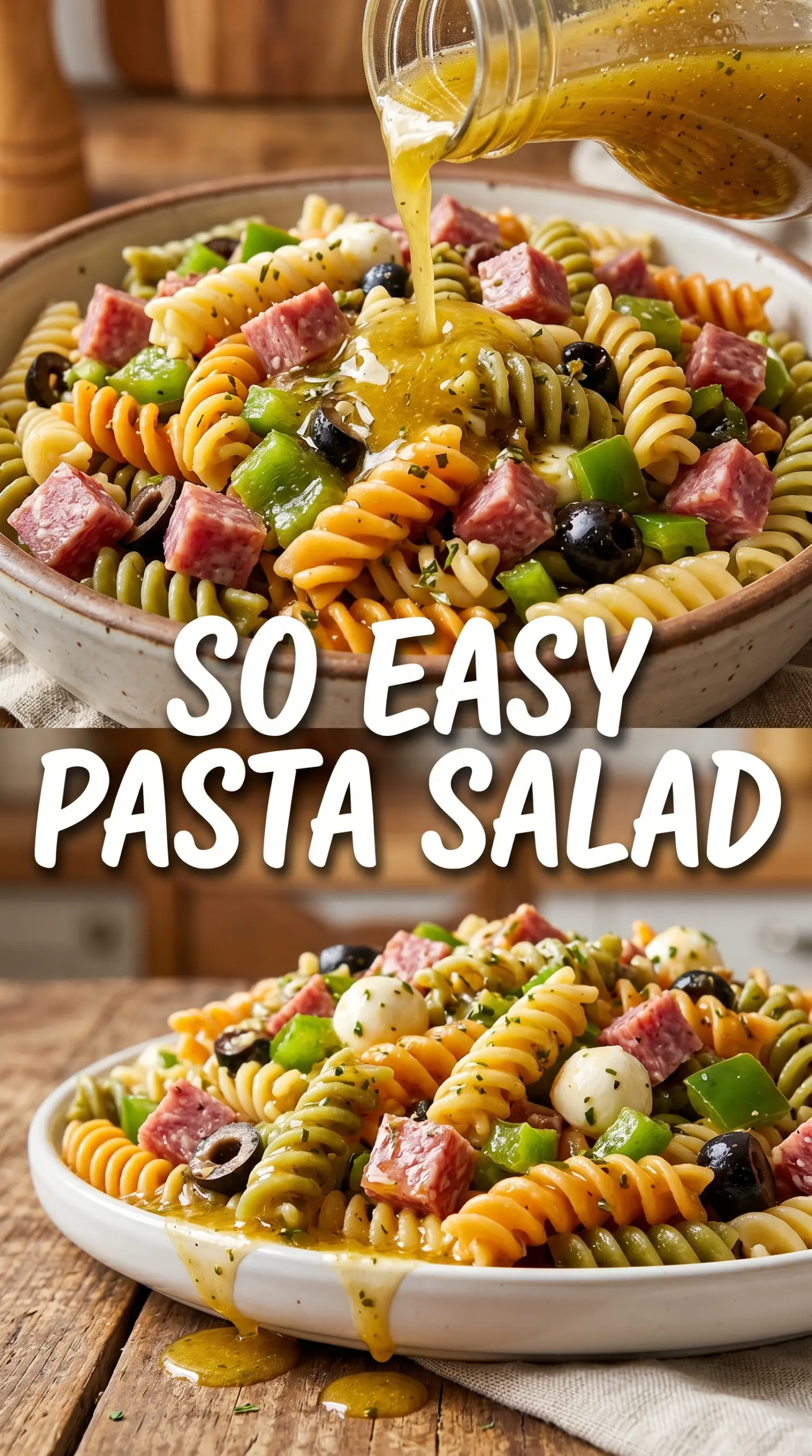Pasta salad with Italian dressing crisp vegetables