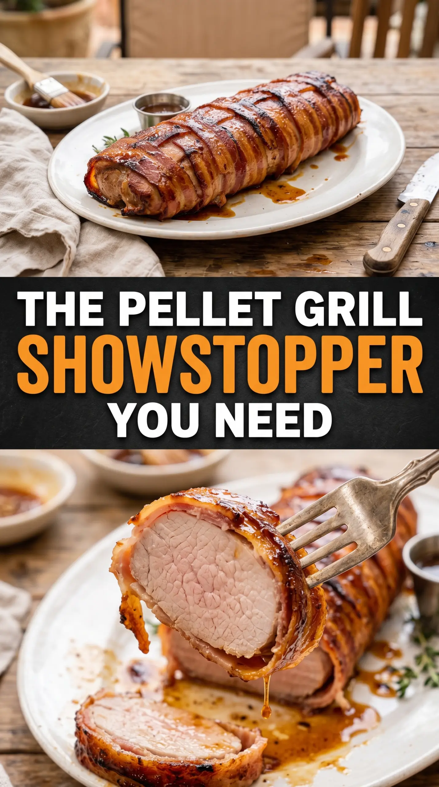Pellet Grill Smoked Bacon Wrapped Pork Tenderloin smoky bacon crisp pork