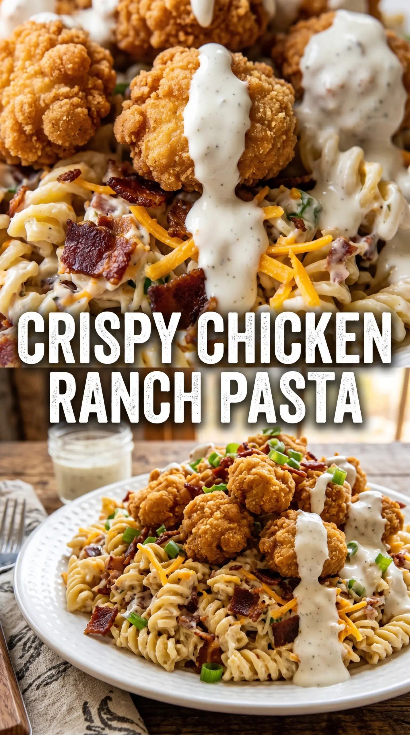 Popcorn Chicken Bacon Ranch Pasta Salad crispy creamy loaded salad