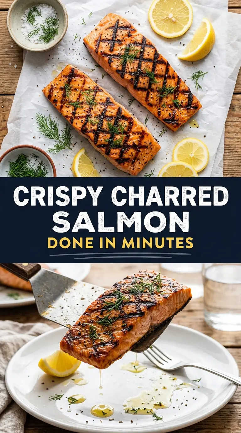Grilled salmon crispy skin tender flaky