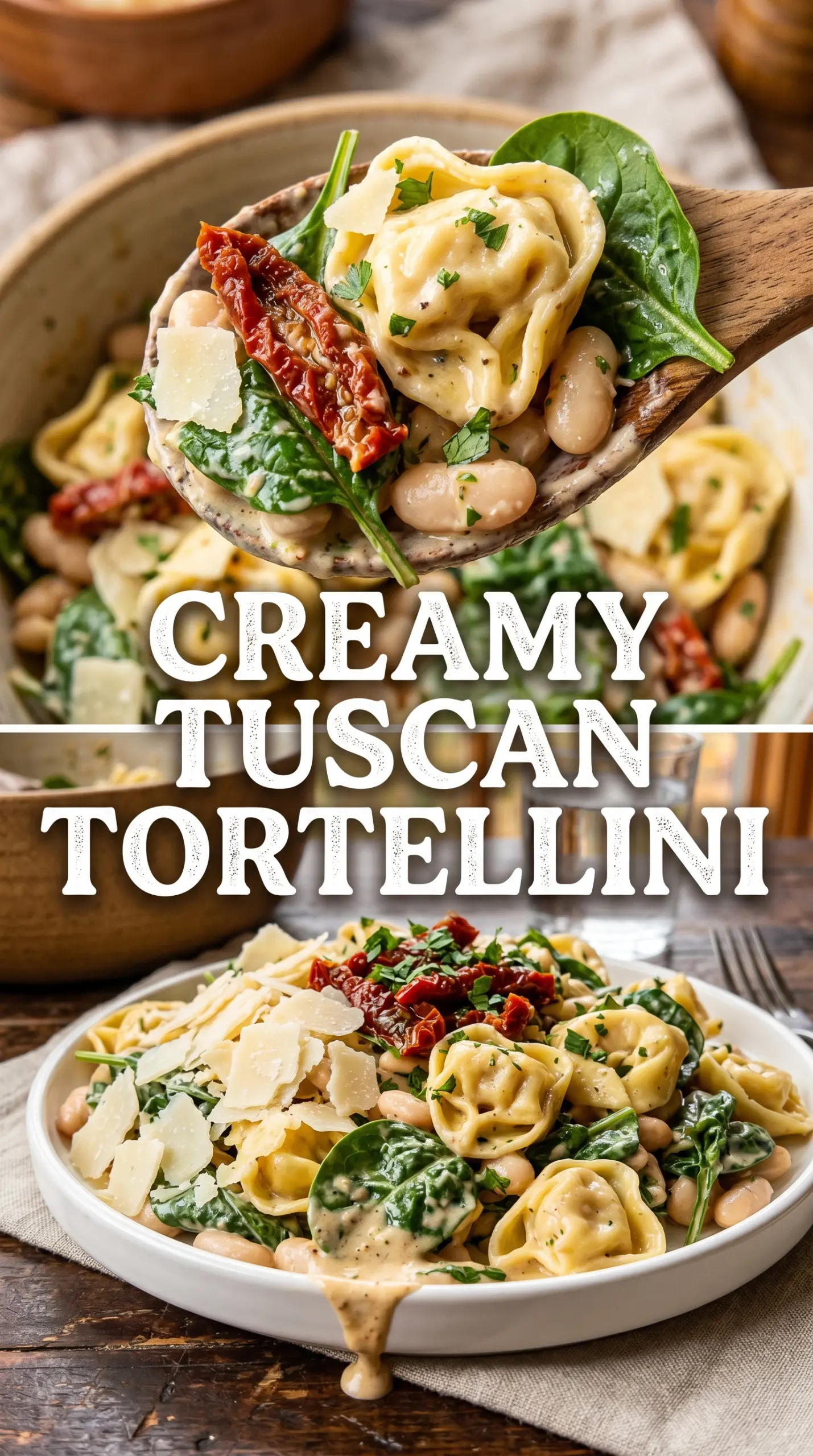 Tuscan Tortellini Salad colorful spinach sun-dried tomato