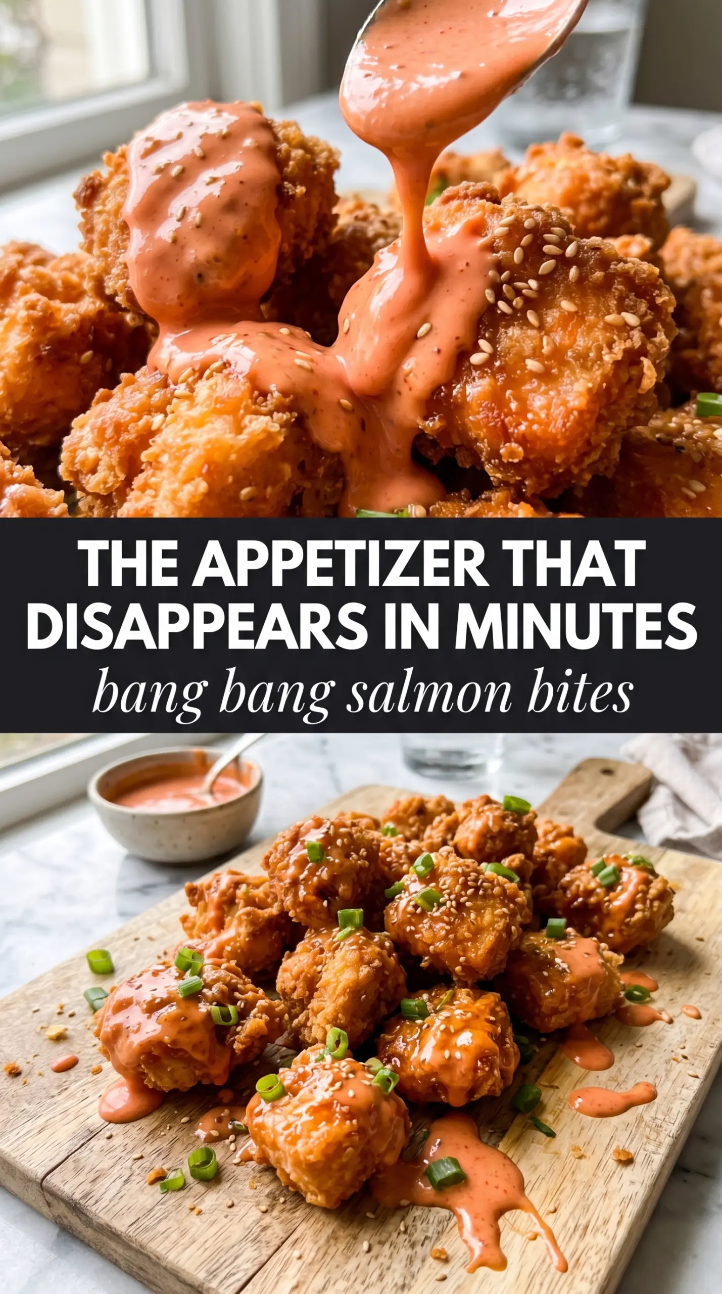 Bang Bang Salmon Bites crispy salmon glossy sauce