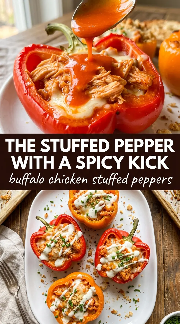 Buffalo Chicken Stuffed Peppers cheesy spicy low-carb