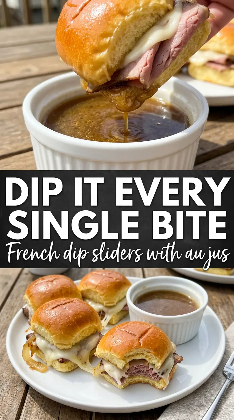 French Dip Sliders melty roast beef buttery buns