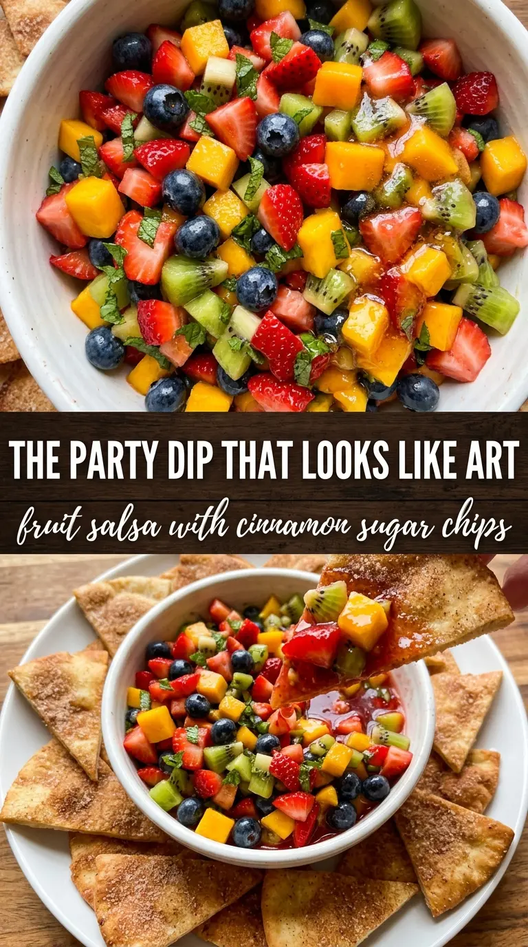 Fruit salsa with cinnamon sugar pita chips vibrant honey-lime