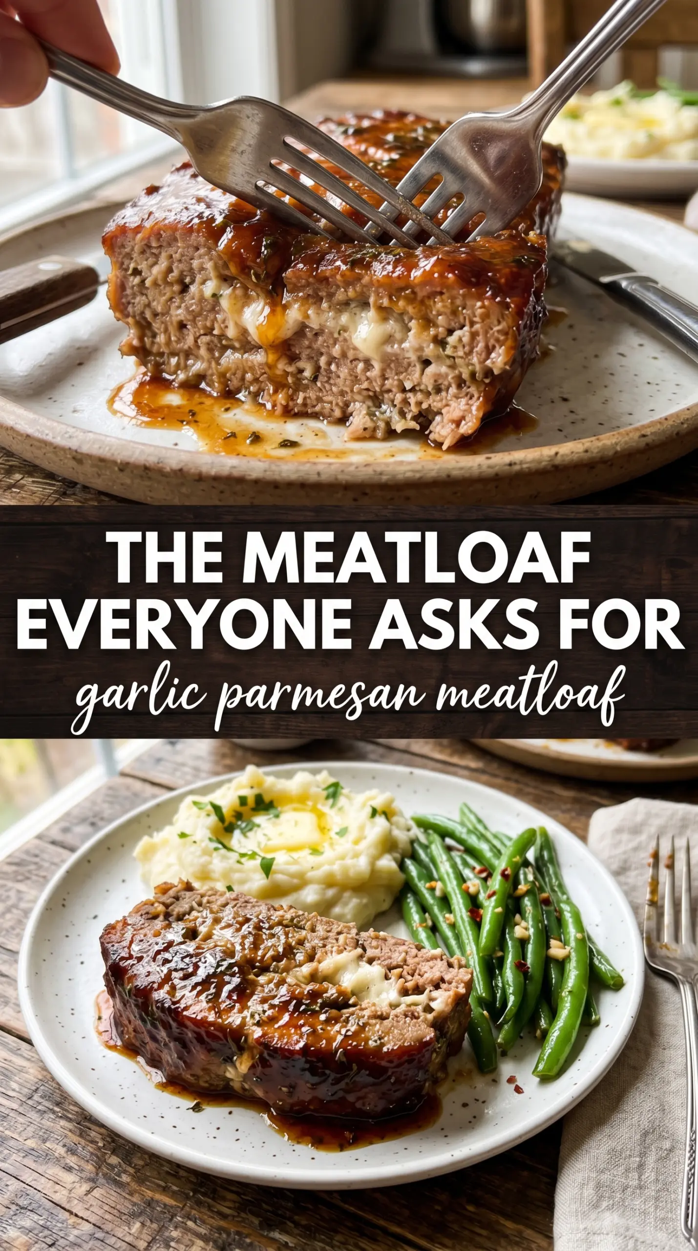 Garlic Parmesan Meatloaf golden crust juicy interior