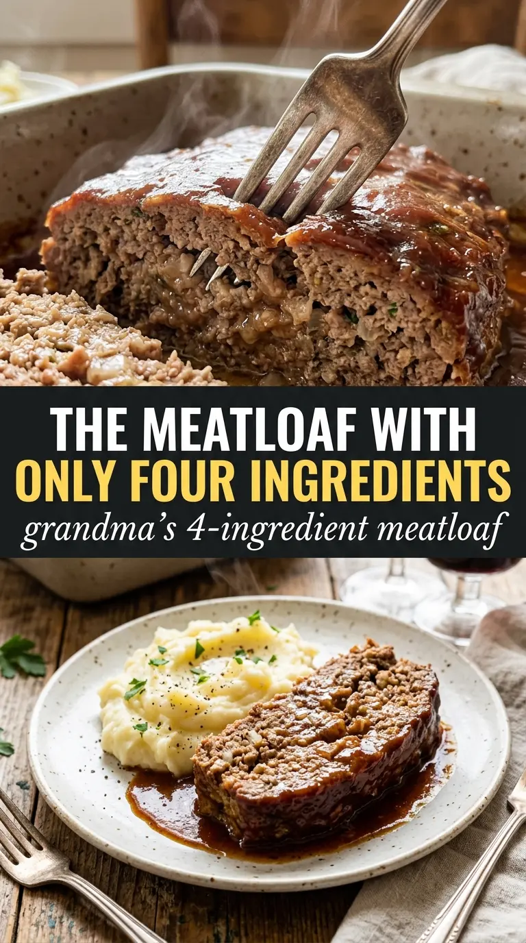 Grandma's 4-Ingredient Meatloaf with ketchup glaze, tender texture