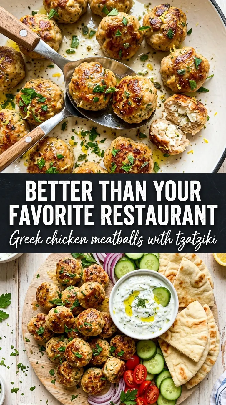Greek chicken meatballs golden seared, lemony, herbed