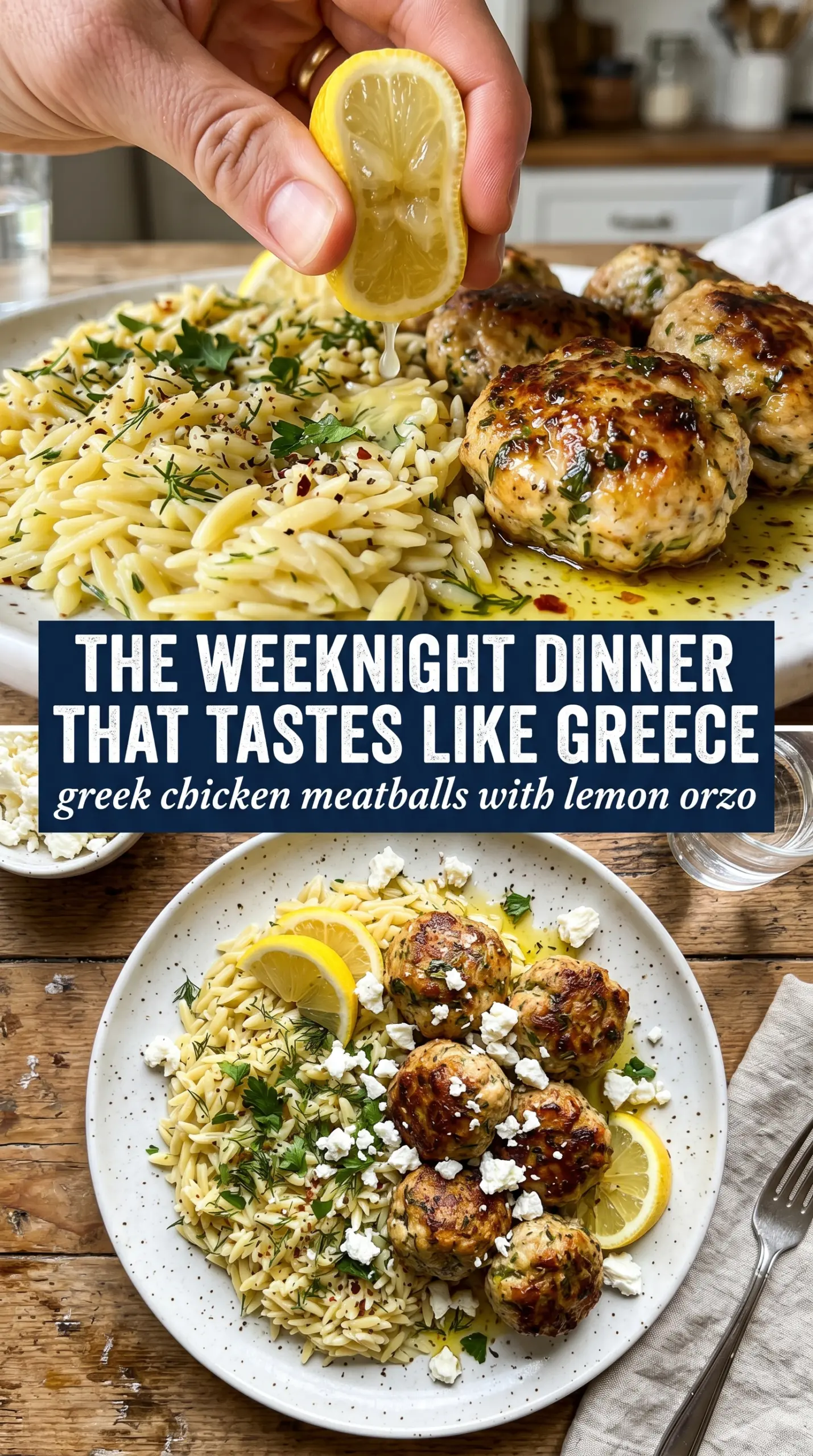 Greek Chicken Meatballs with Lemon Orzo, herby, bright, comforting