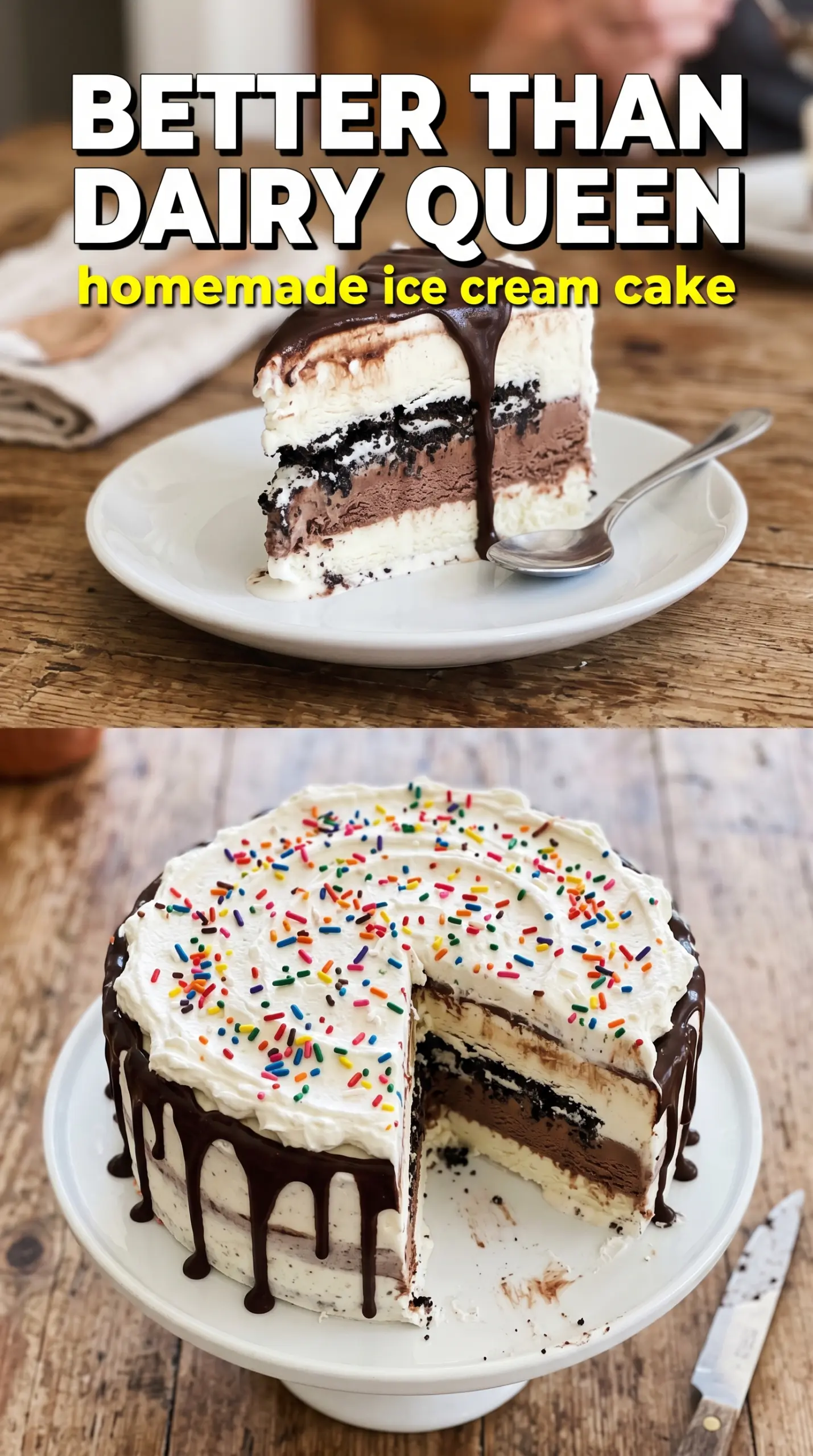 Ice Cream Cake Oreo vanilla strawberry layers
