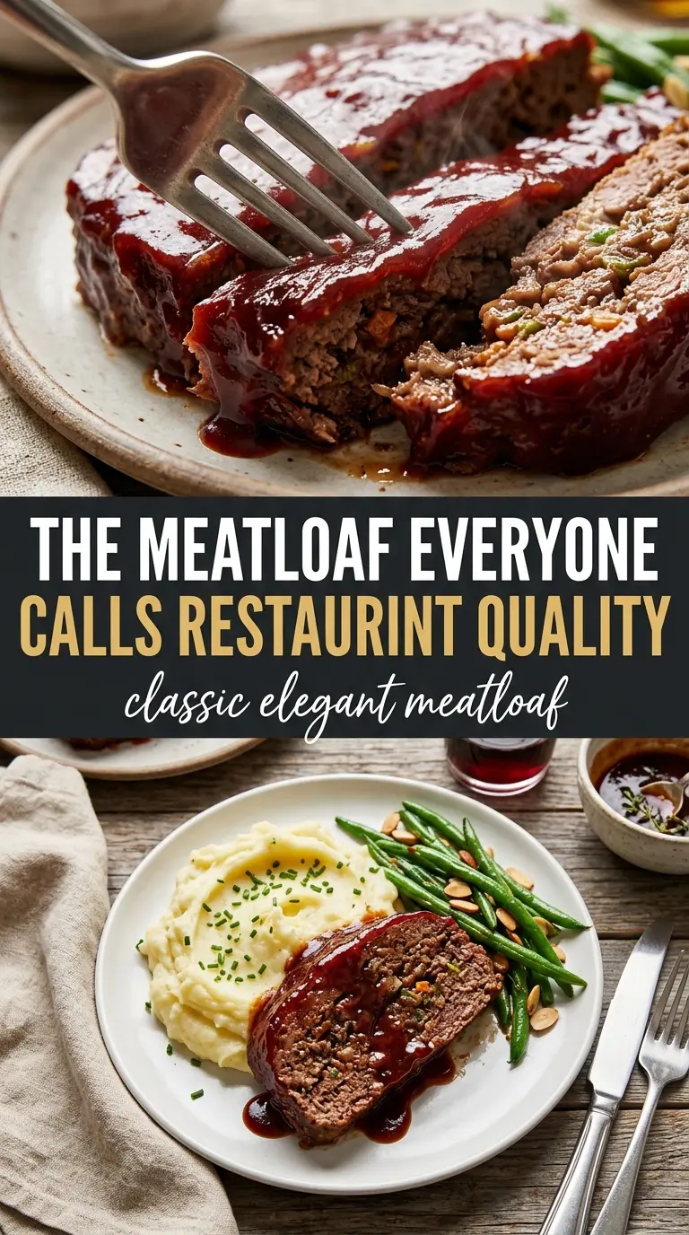 Ina Garten's Meatloaf caramelized glaze, sliced cleanly, herb-rich
