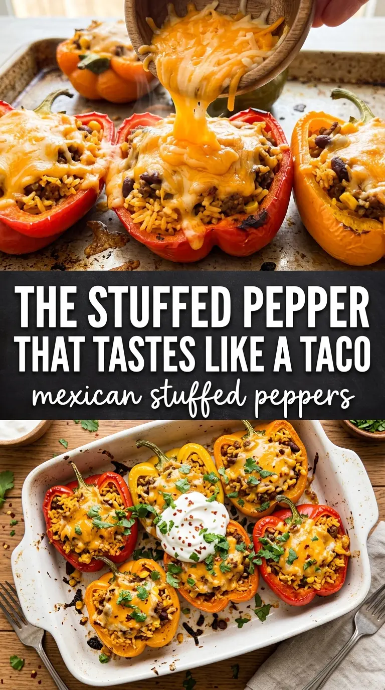 Mexican Stuffed Peppers cheesy beefy colorful