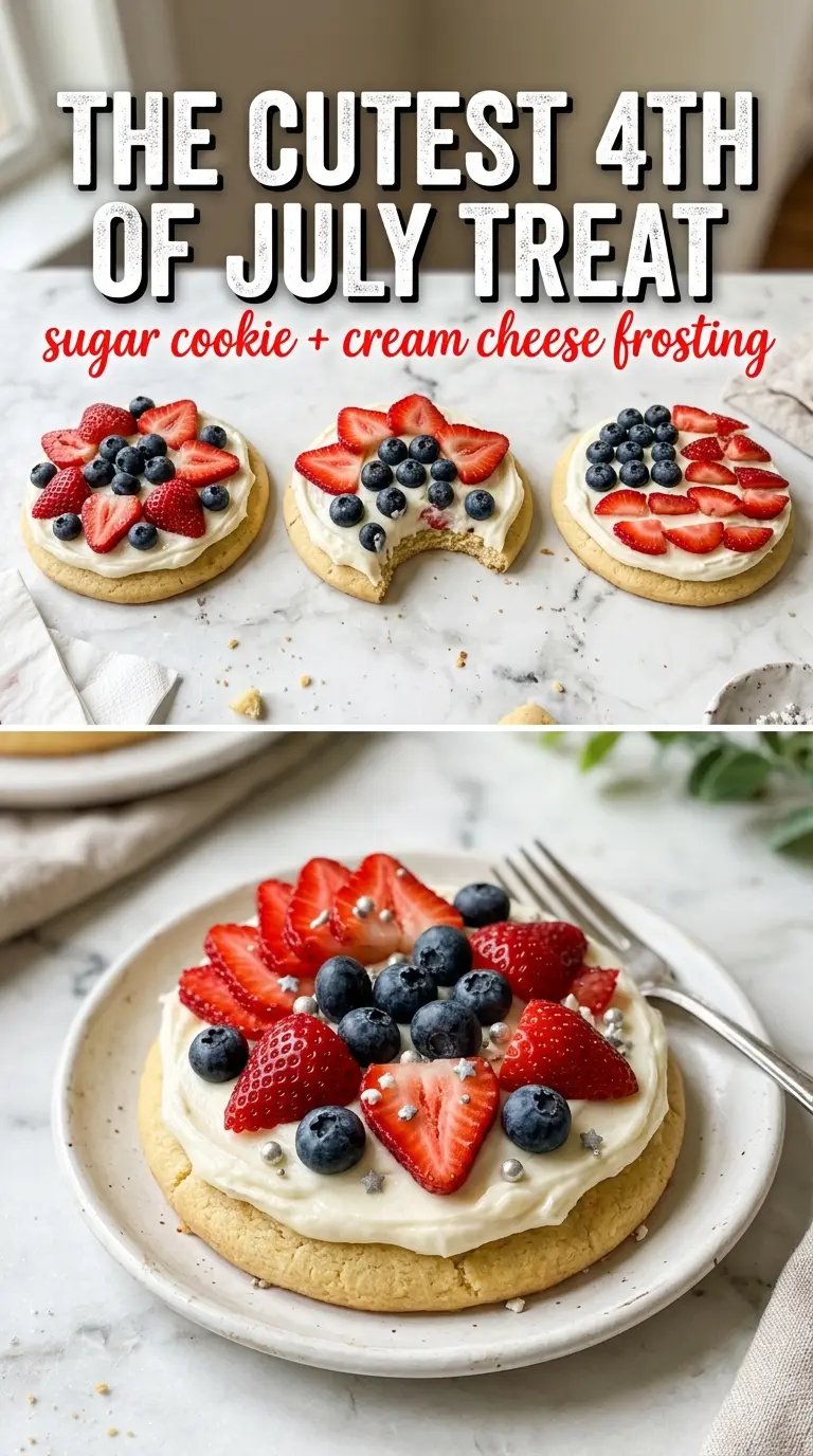 Mini Patriotic Fruit Pizzas with strawberries blueberries and raspberries
