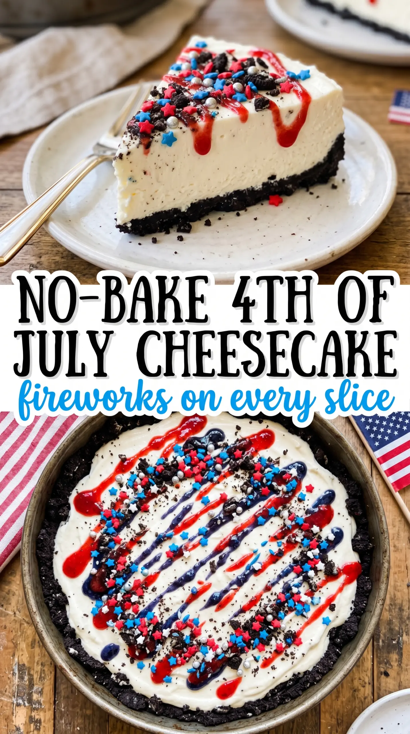 No-Bake Fireworks Oreo Cheesecake creamy patriotic