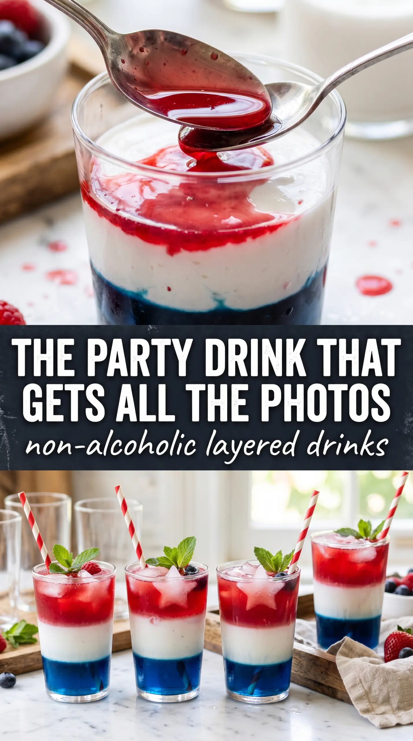 Non-Alcoholic Layered Drinks colorful layered mocktail