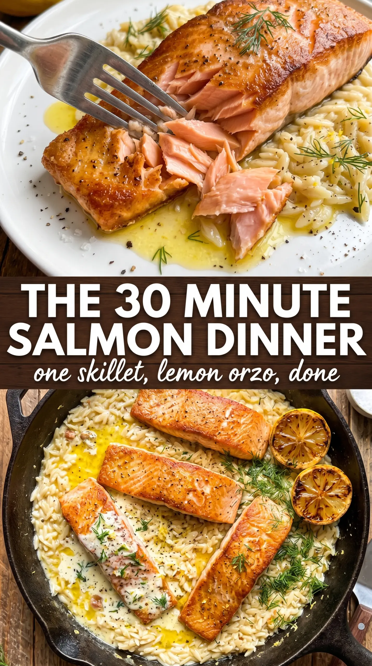 One Skillet Salmon with Lemon Orzo salmon lemon creamy
