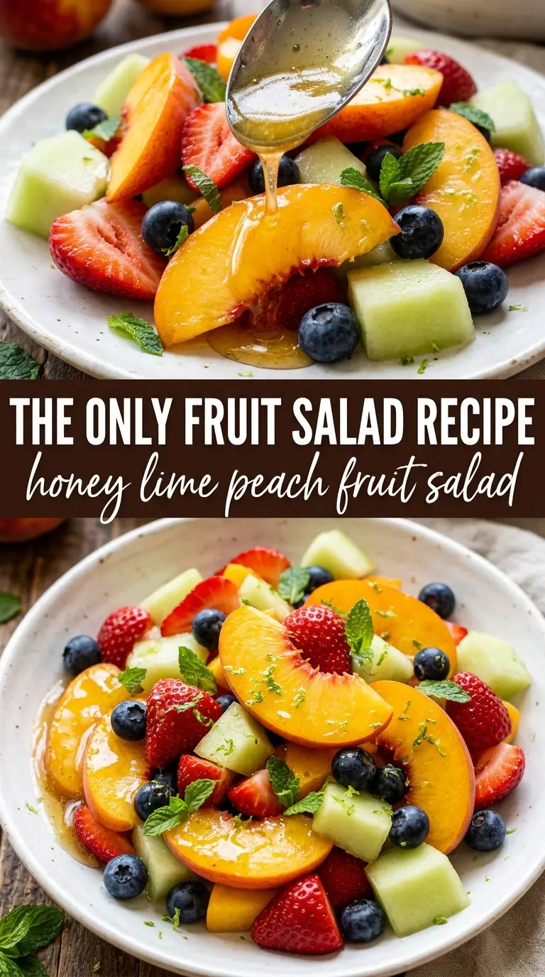 Peach fruit salad, honey-lime, fresh berries