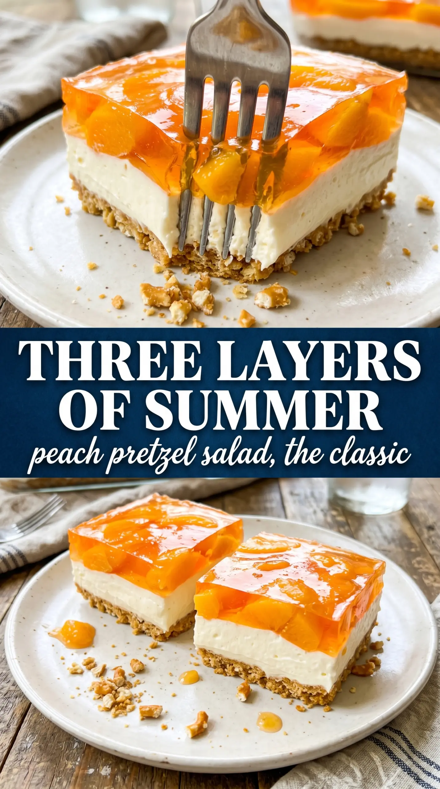 Peach Pretzel Salad Dessert creamy peach layers
