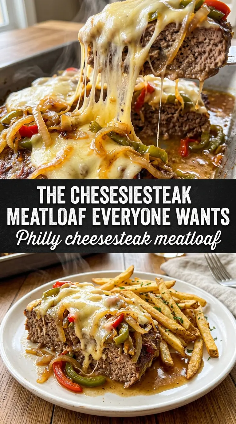 Philly Cheesesteak Meatloaf cheesy stuffed slices