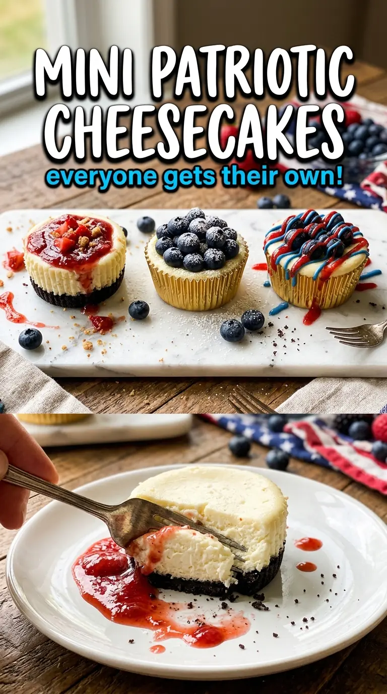 Red, White and Blue Mini Cheesecakes creamy berry-topped