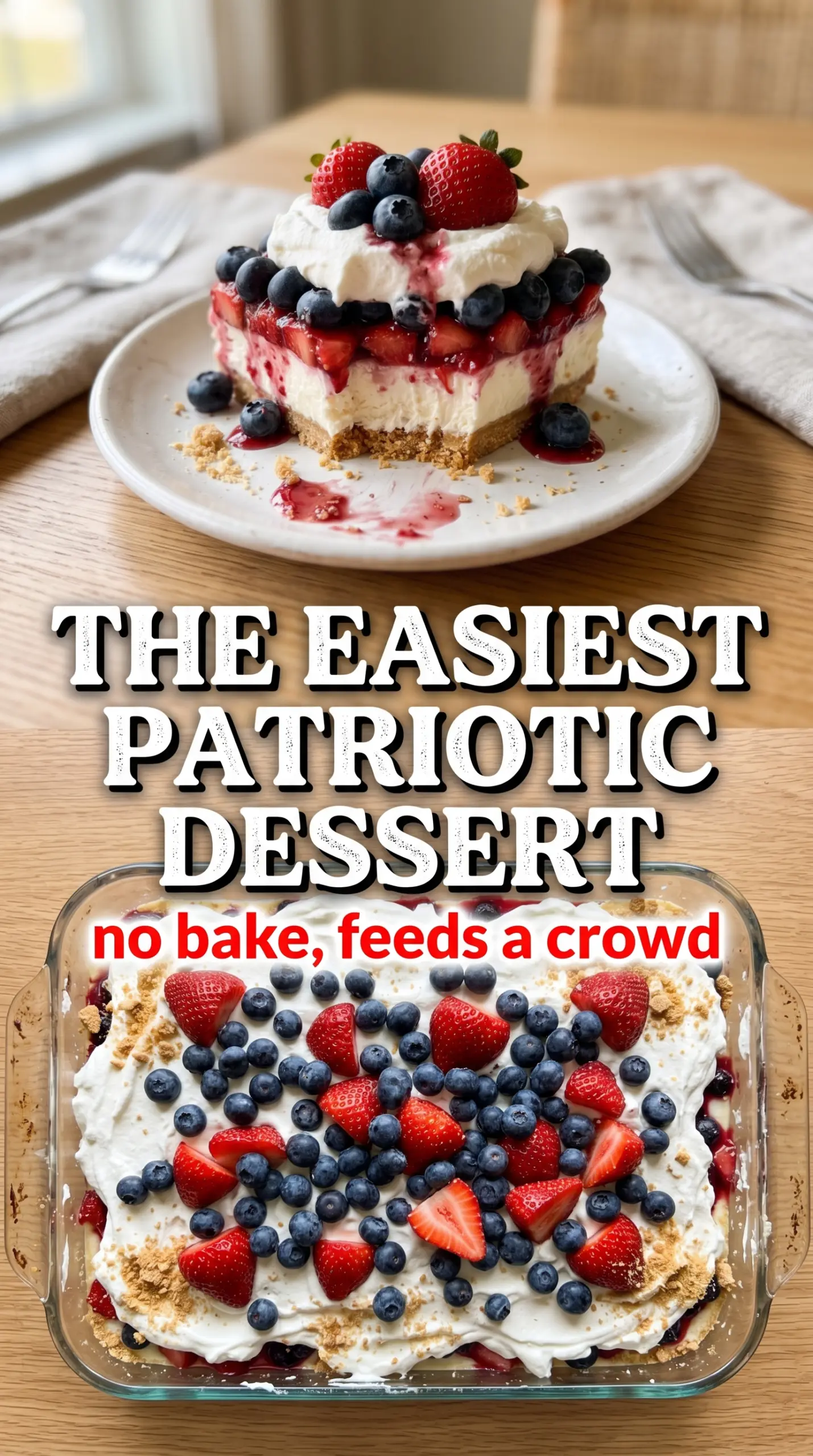 Red, White and Blue Mixed Berry Yum Yum creamy berry layered dessert