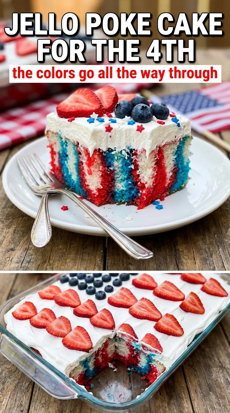 Red, White and Blue Poke Cake patriotic Jell-O stripes