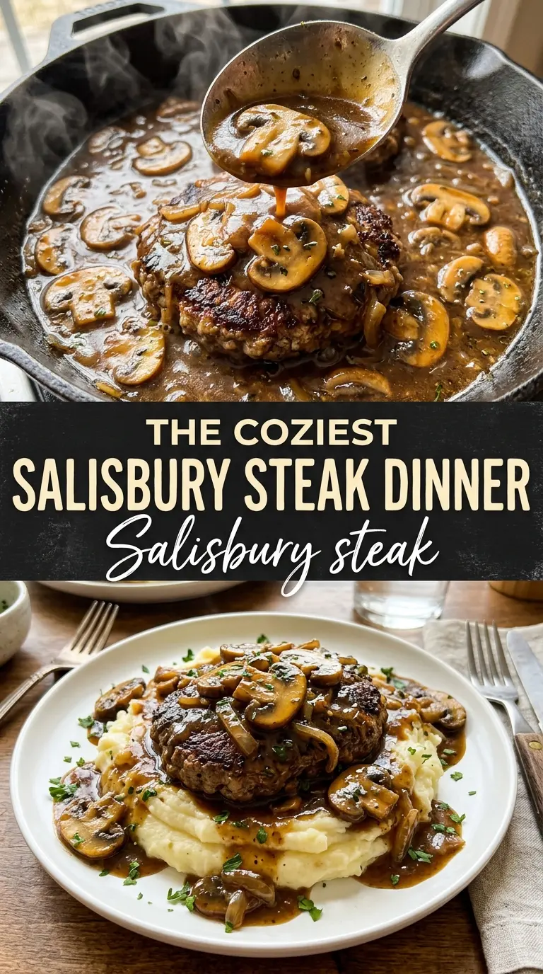 Salisbury steak with mushroom gravy, savory skillet dinner