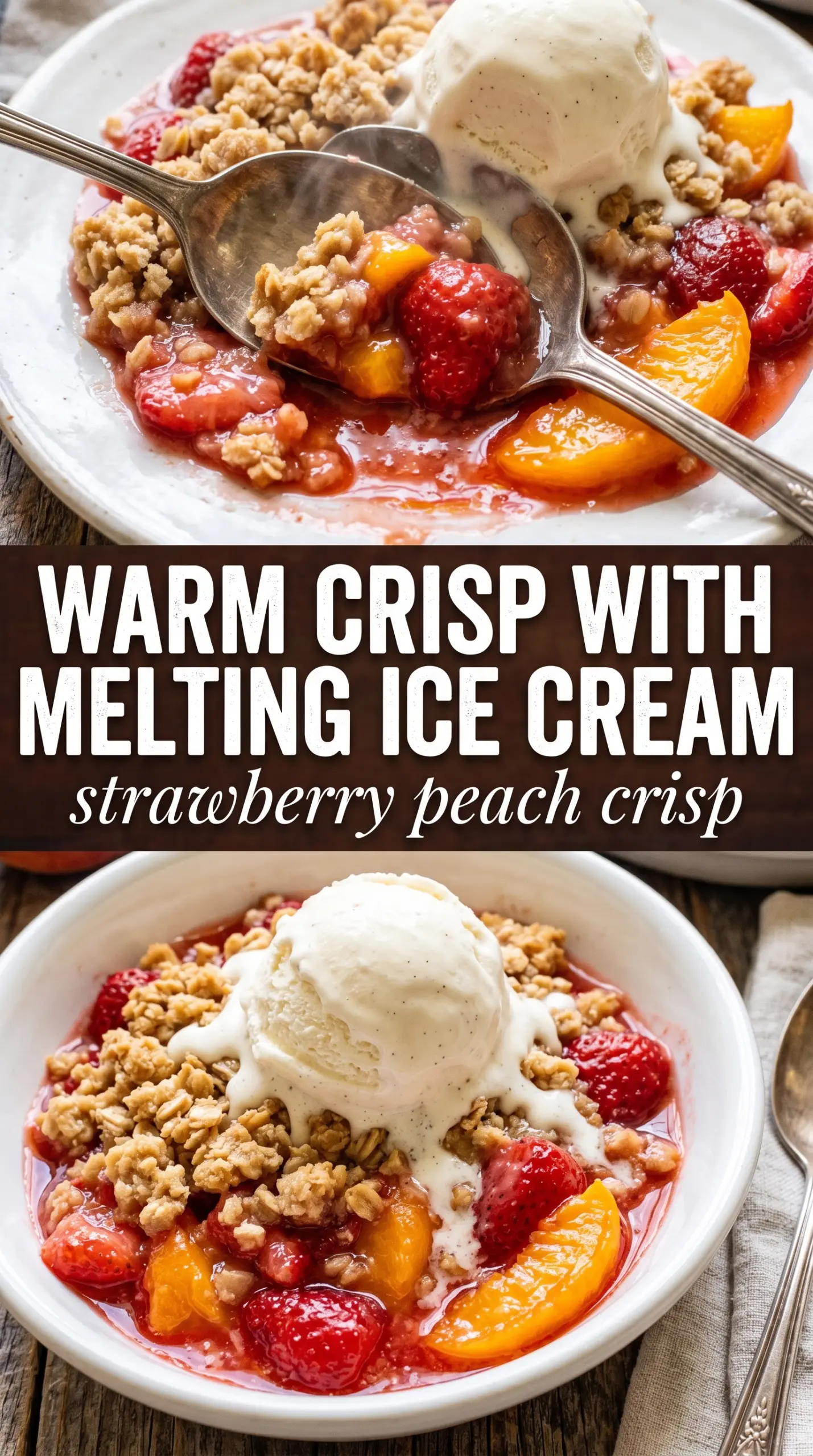 Strawberry peach crisp bubbling fruit crumble