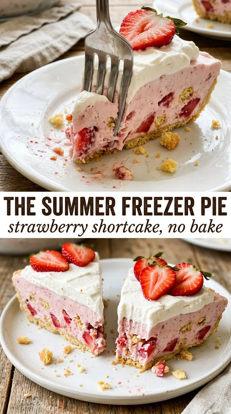 Strawberry Shortcake Freezer Pie, creamy crunchy frozen dessert