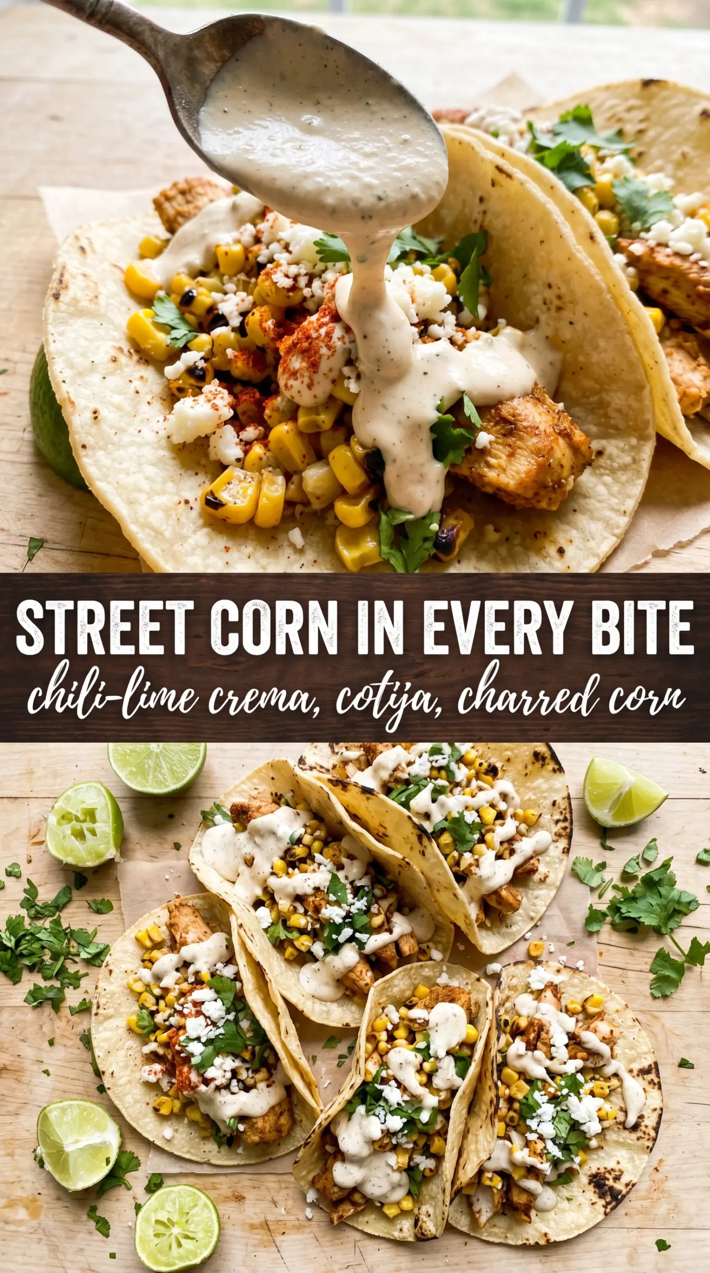 Street Corn Chicken Tacos juicy creamy charred