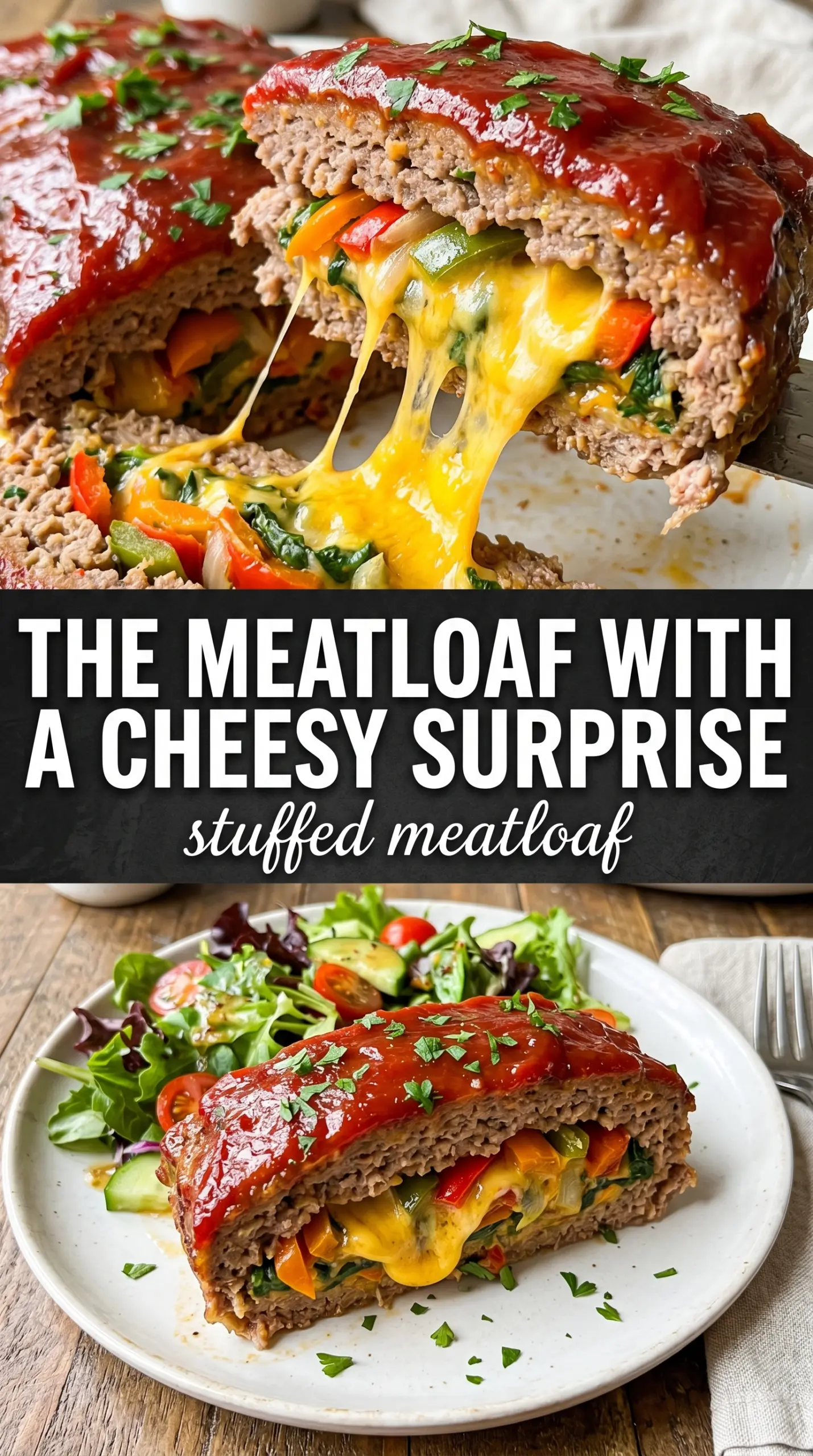 Stuffed Meatloaf with spinach, roasted red peppers, and mozzarella