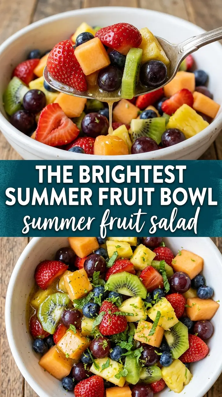 Summer Fruit Salad with honey-lime dressing, colorful and fresh