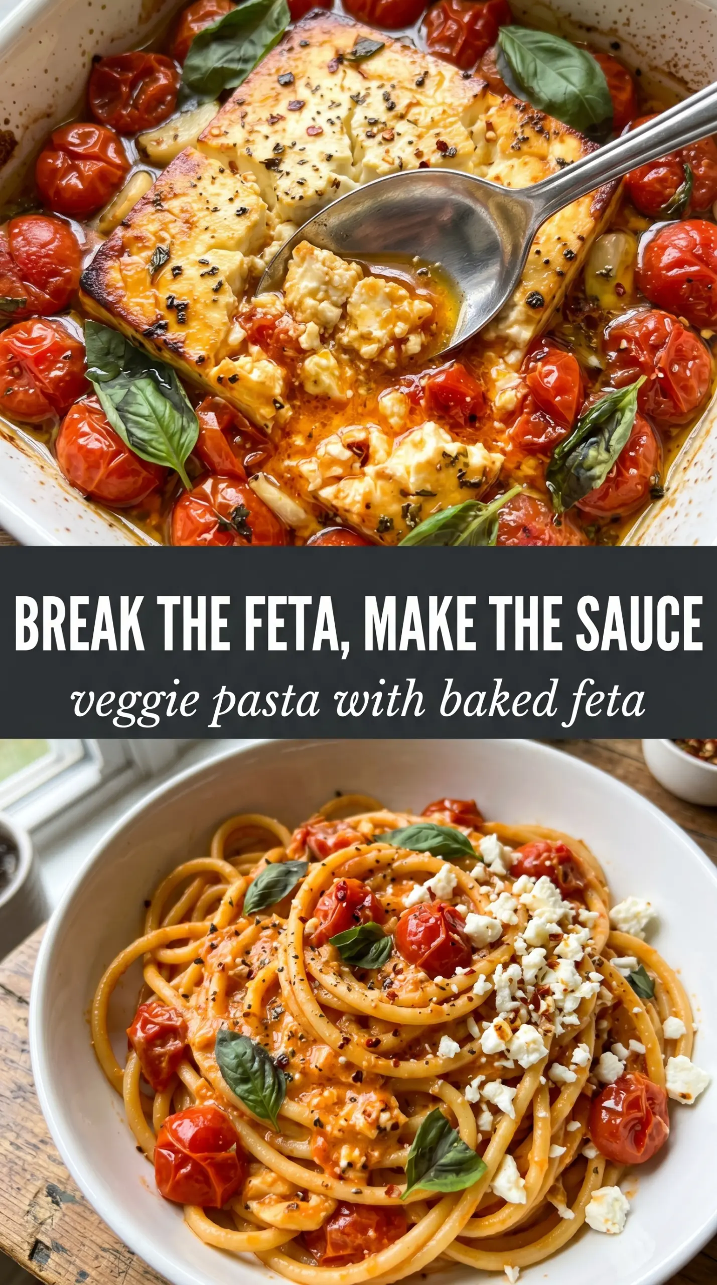 Veggie Pasta with Baked Feta creamy roasted vegetables