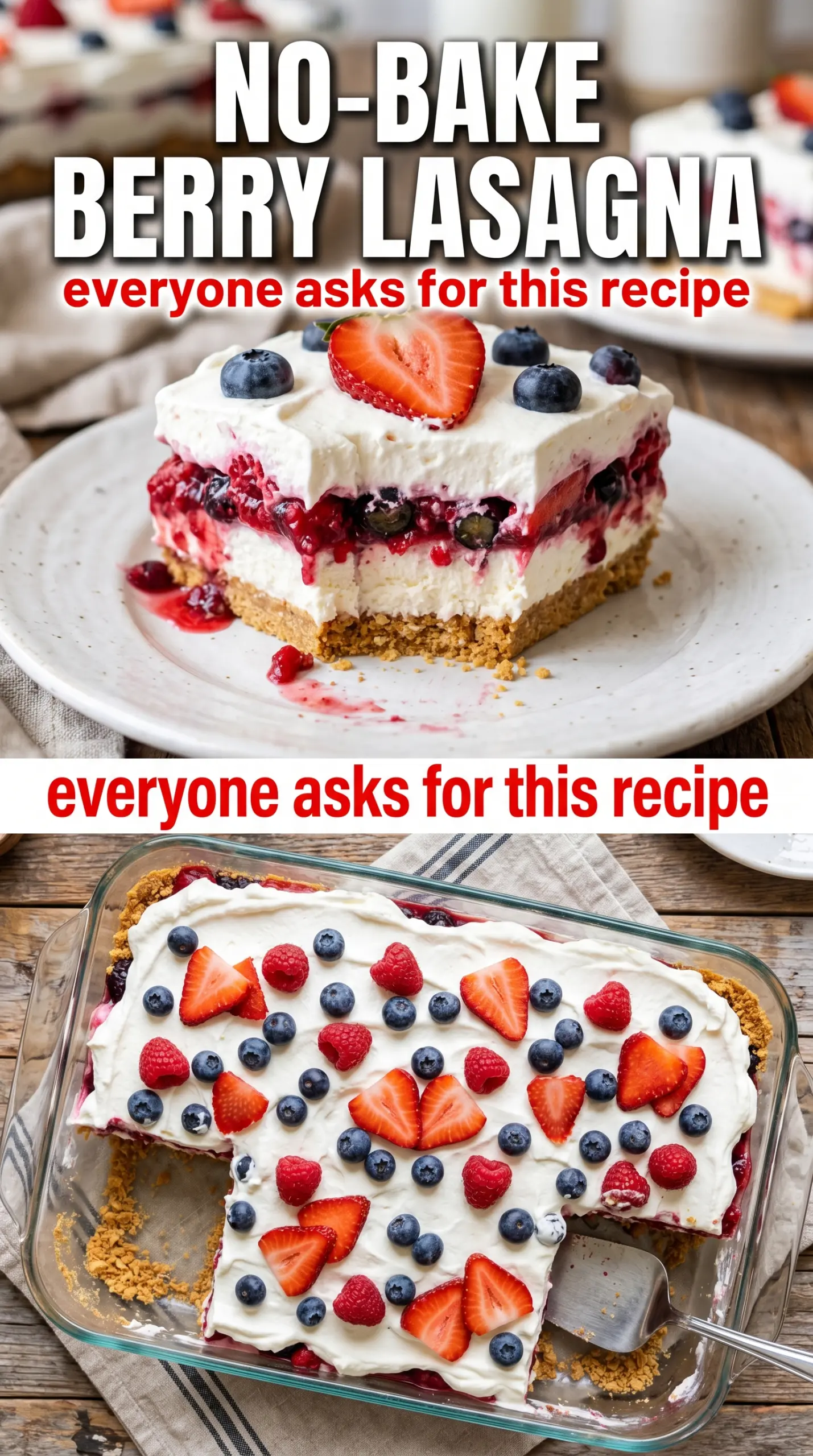 Very Berry Dessert Lasagna layered dessert, berry topping, creamy slices