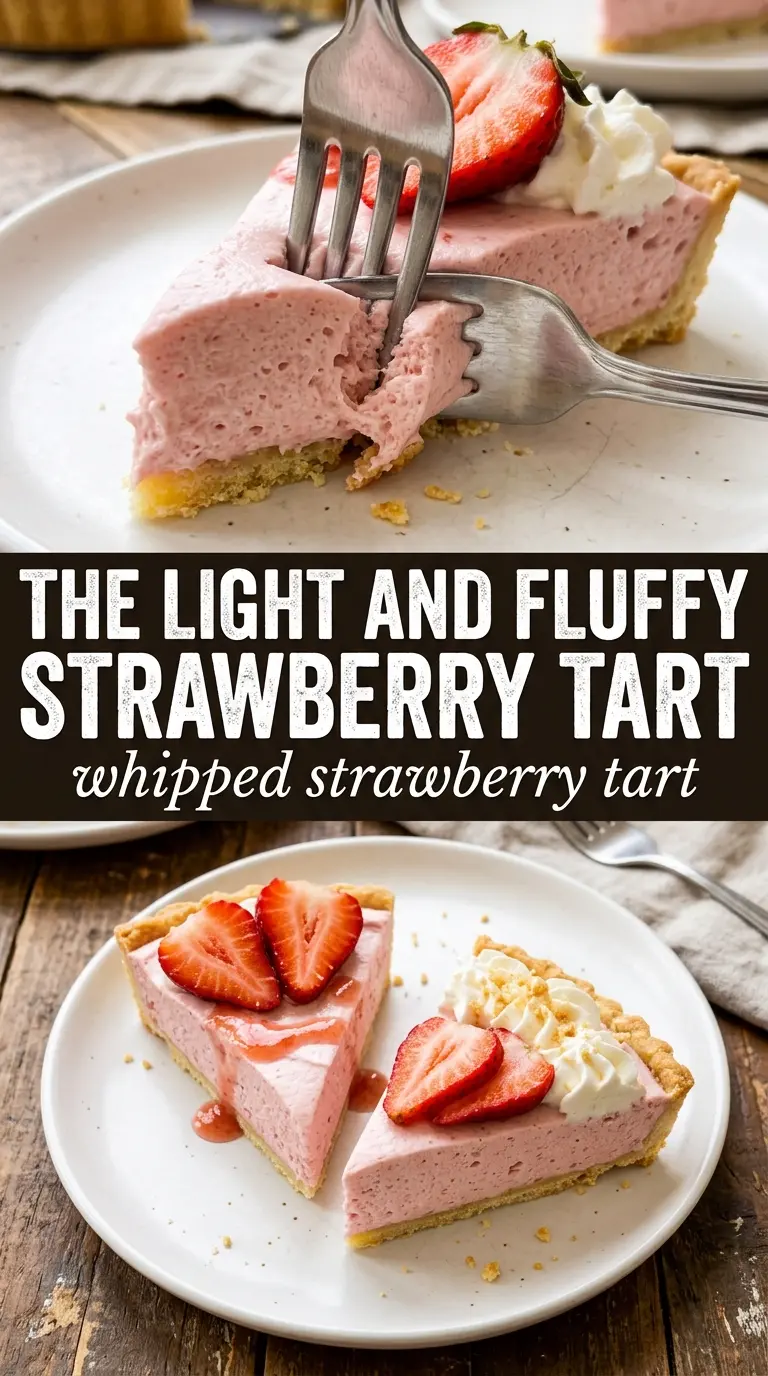 Whipped Strawberry Tart with fresh berries, fluffy cream, and golden crust