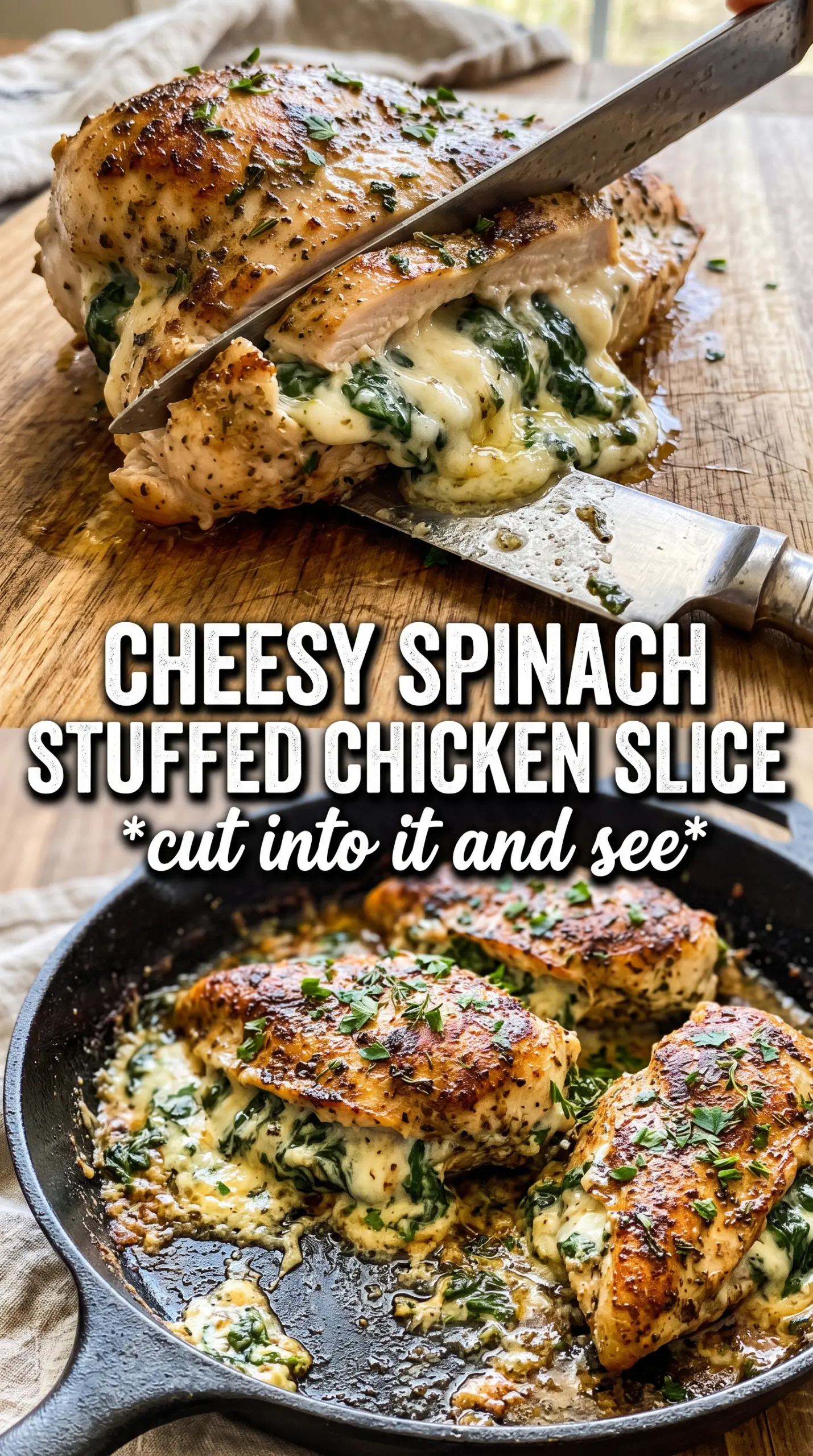 Spinach Stuffed Chicken Breasts with creamy spinach filling, golden crust, and savory tomato notes