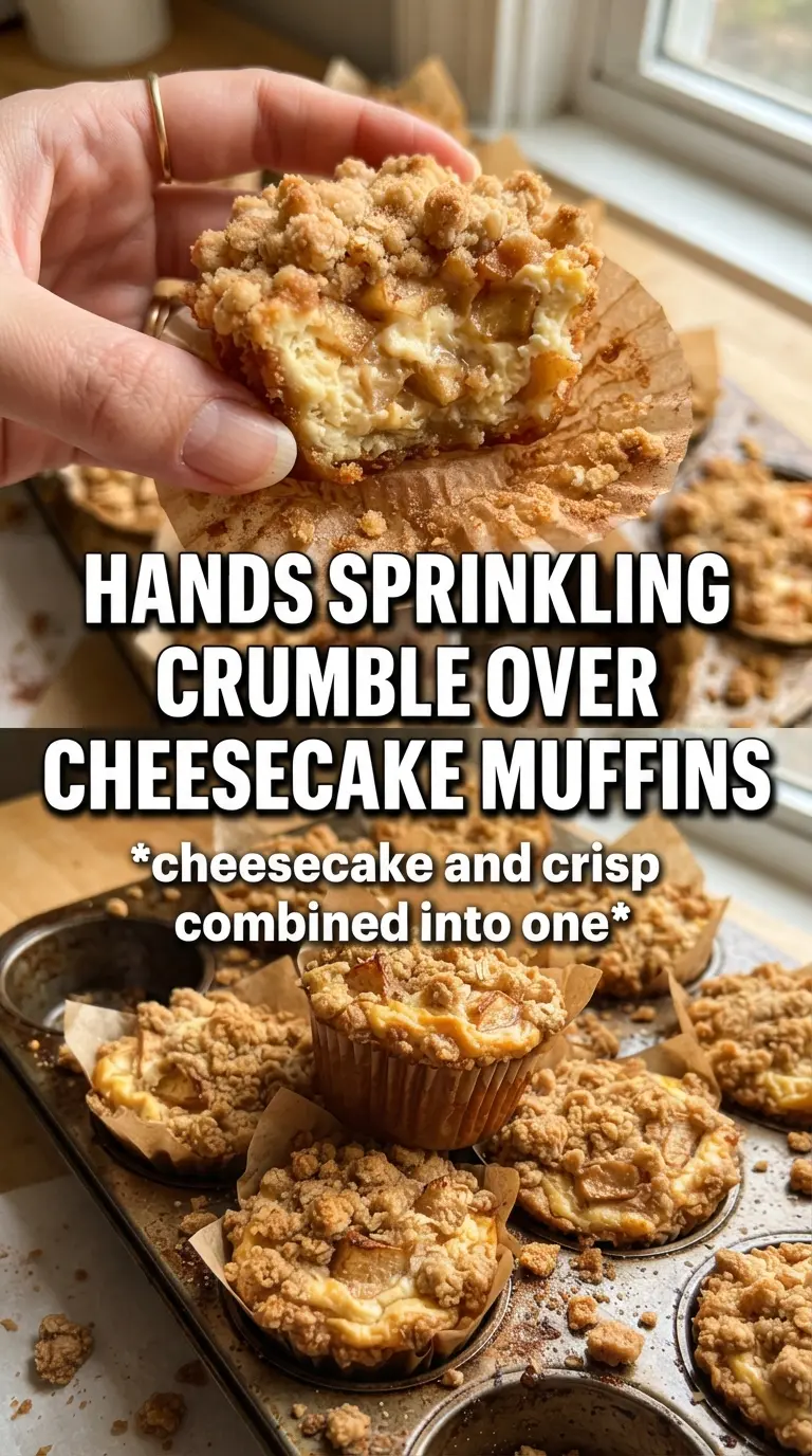 Apple Crisp Cheesecake Muffins with cream cheese swirl, oat crumble, apples
