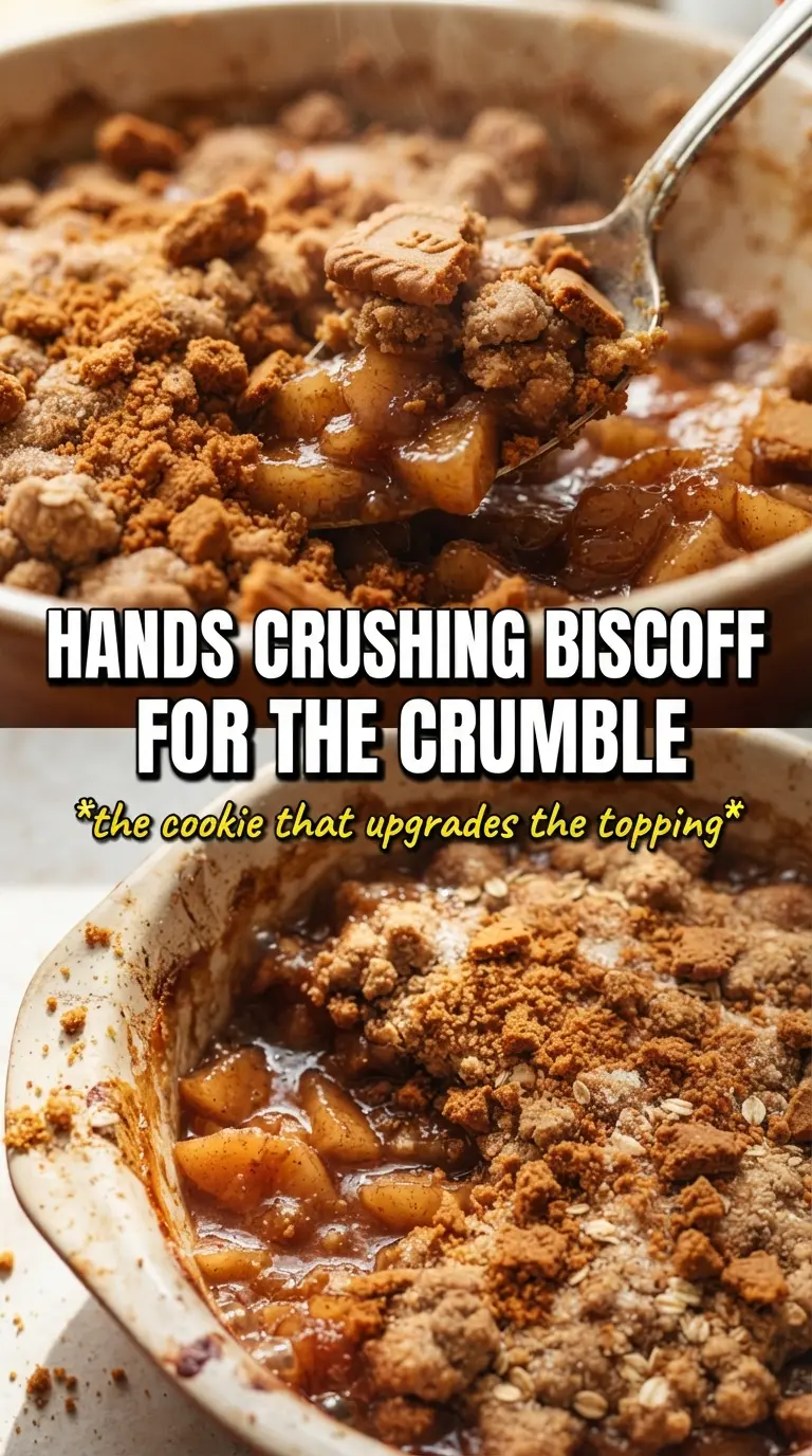 Biscoff Apple Crumble with caramel topping and spiced apples