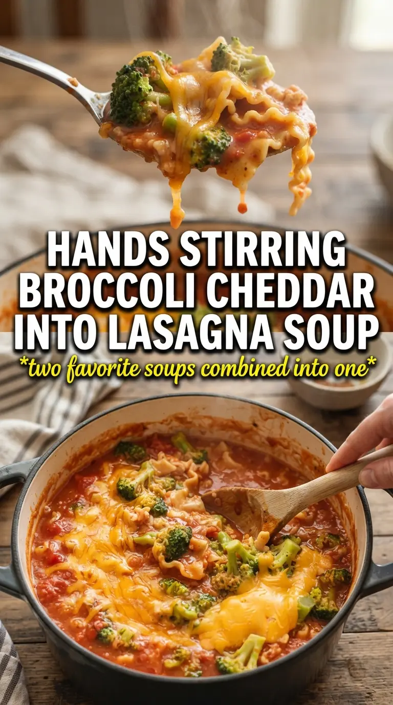 Broccoli Cheddar Lasagna Soup creamy cheesy